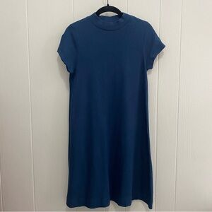 Everlane The Weekend Swing Dress Mock Neck Cotton Short Sleeve Blue Size M